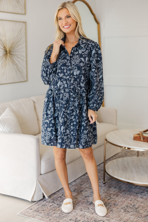 NURSING COLLECTION: Lots Of Love Navy Blue Floral Shirt Dress