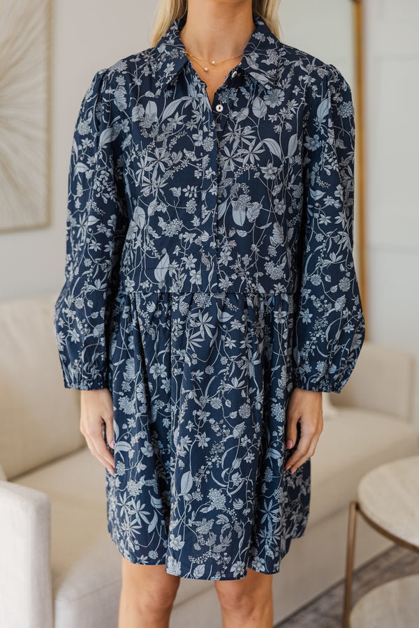 NURSING COLLECTION: Lots Of Love Navy Blue Floral Shirt Dress