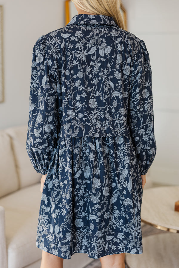 NURSING COLLECTION: Lots Of Love Navy Blue Floral Shirt Dress