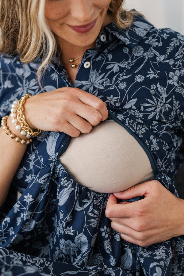 NURSING COLLECTION: Lots Of Love Navy Blue Floral Shirt Dress