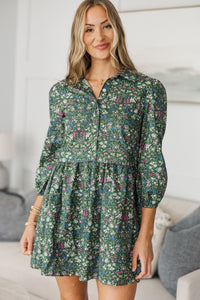 NURSING COLLECTION: Lots Of Love Green Floral Shirt Dress