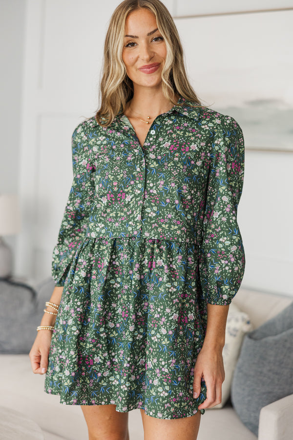 NURSING COLLECTION: Lots Of Love Green Floral Shirt Dress