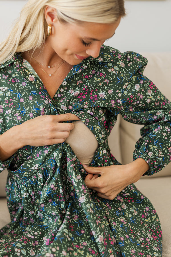 NURSING COLLECTION: Lots Of Love Green Floral Shirt Dress