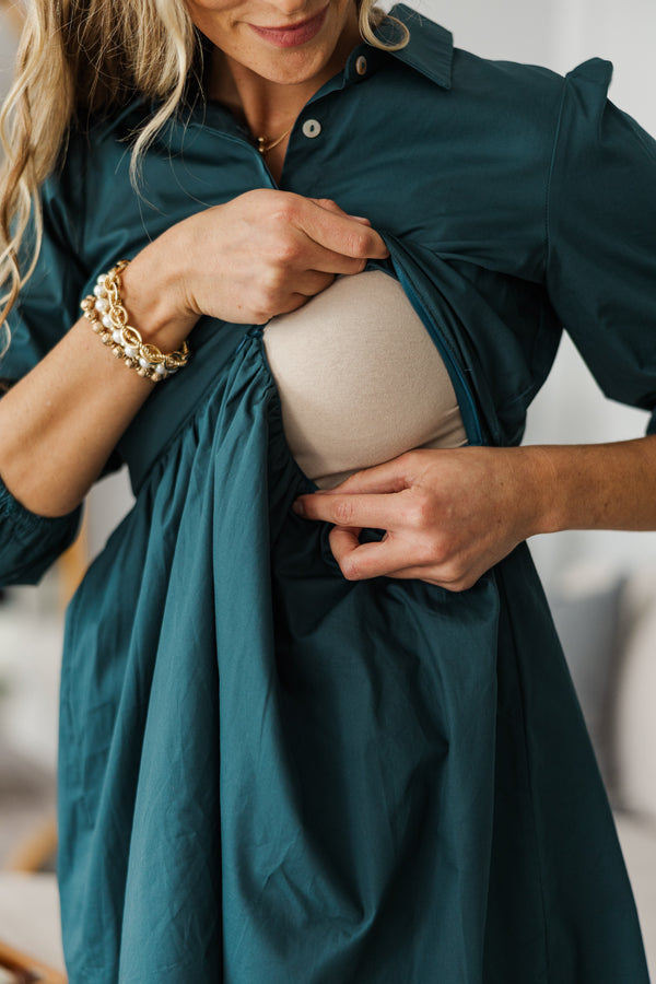 NURSING COLLECTION: Lots Of Love Teal Green Shirt Dress