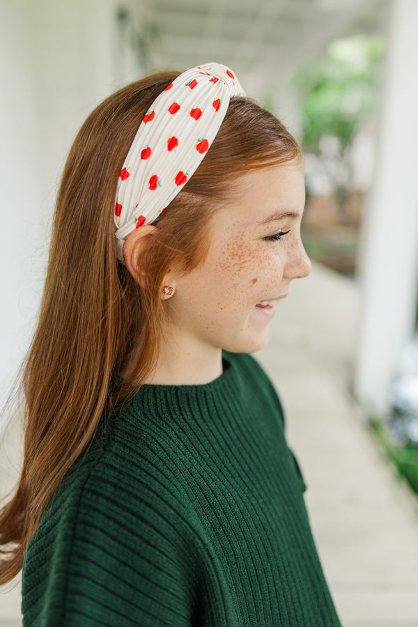 Girls: Lots To Learn Cream Apple Print Headband