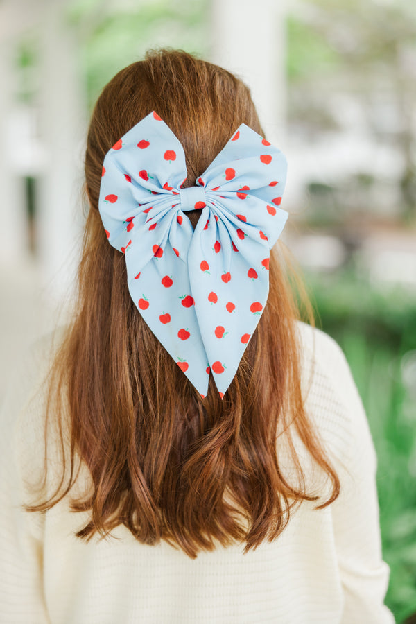 Girls: Trust Yourself Light Blue Apple Hair Bow