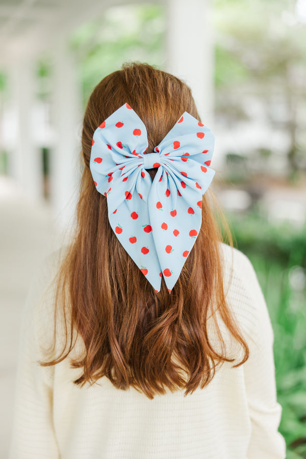 Girls: Trust Yourself Light Blue Apple Hair Bow