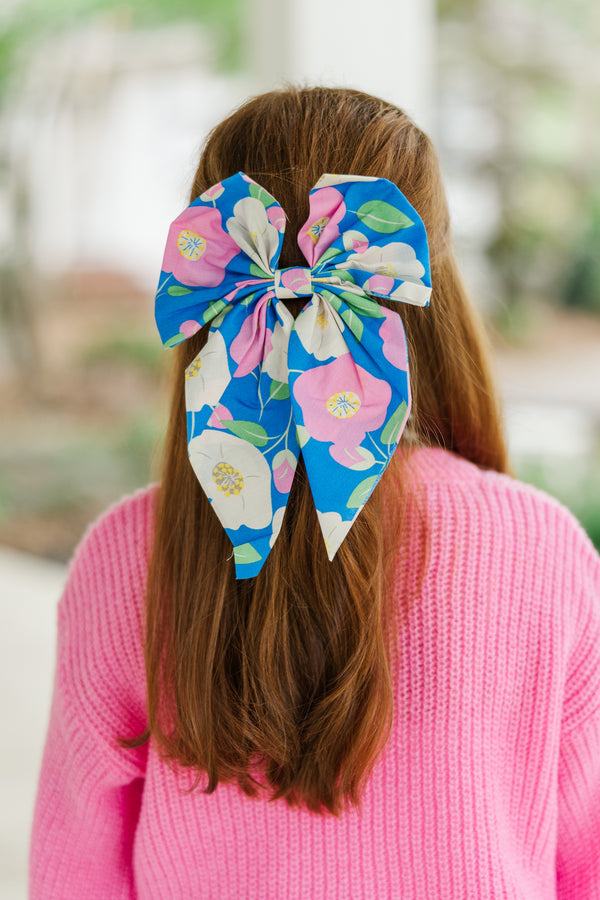 Girls: Trust Yourself Blue Floral Hair Bow