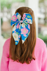 Girls: Trust Yourself Blue Floral Hair Bow