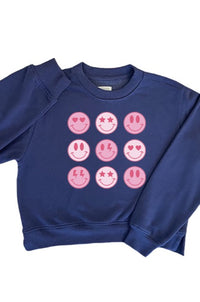 Girls: Always Happy Navy Blue Graphic Sweatshirt