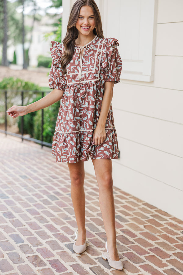 In The Moment Brown Floral Babydoll Dress Shop the Mint In The Moment Brown Floral Babydoll Dress Shop the Mint
