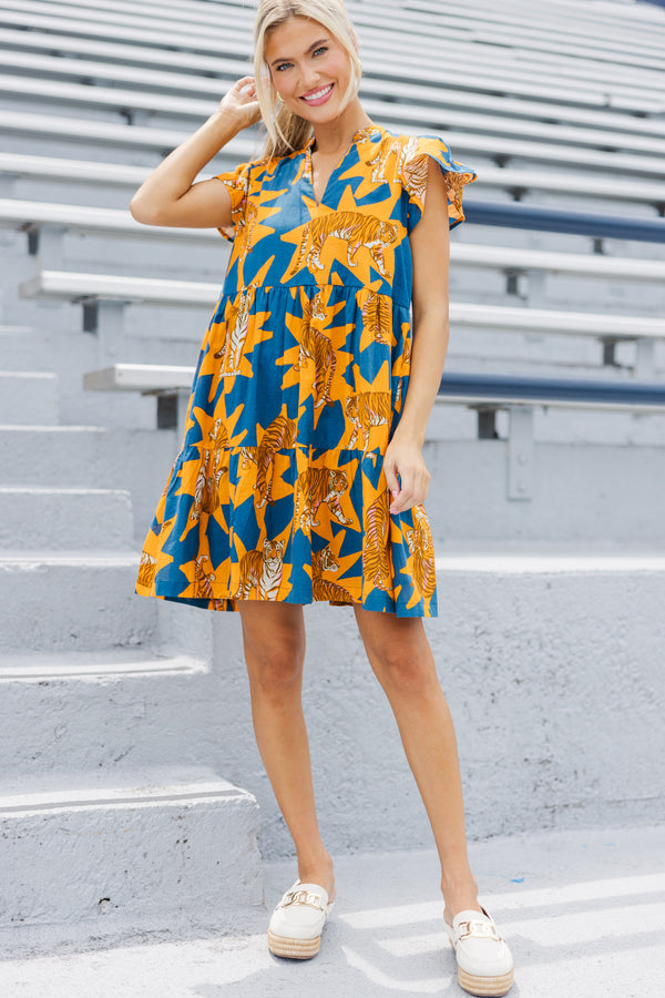 Briton Court: The Standout Orange Tiger Dress