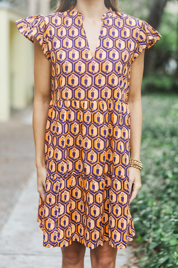 midi kenzie dress briton court Briton Court: Walk On Orange Boot Print Dress, X-Large - The Mint Julep Boutique