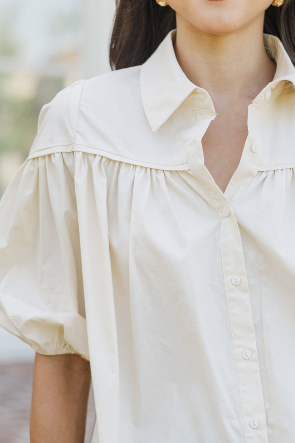 Better Than You Know Taupe Brown Puff Sleeve Blouse