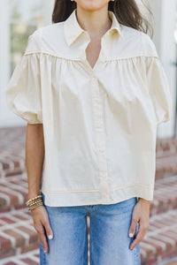 Better Than You Know Taupe Brown Puff Sleeve Blouse