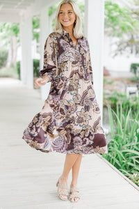 Here For The Day Brown Floral Midi Dress