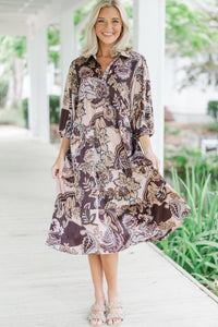 Here For The Day Brown Floral Midi Dress