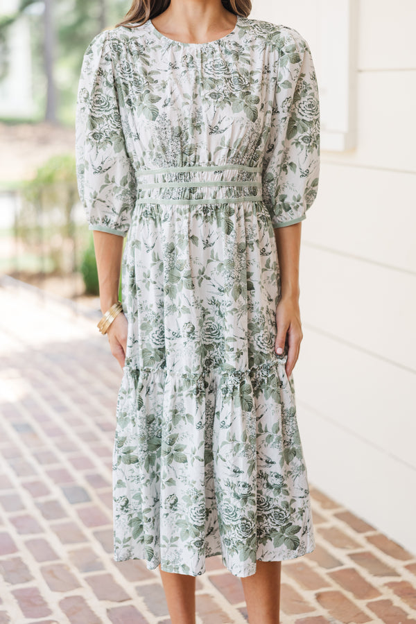 On The Trails Sage Green Floral Midi Dress