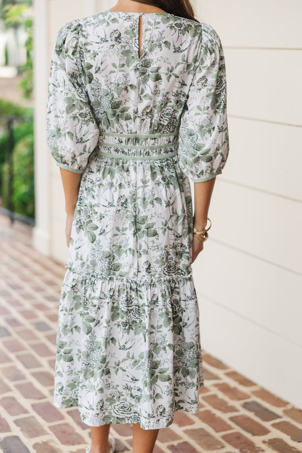 On The Trails Sage Green Floral Midi Dress