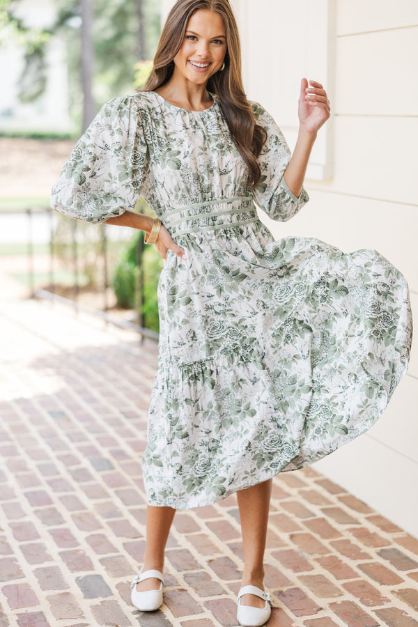 On The Trails Sage Green Floral Midi Dress – Shop the Mint