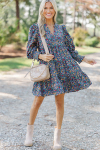 New Days Dusty Blue Ditsy Floral Dress