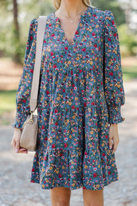 New Days Dusty Blue Ditsy Floral Dress