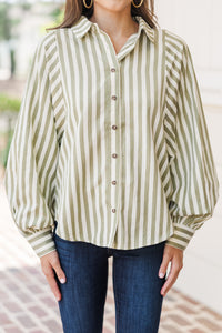 Remember It Well Olive Green Striped Blouse