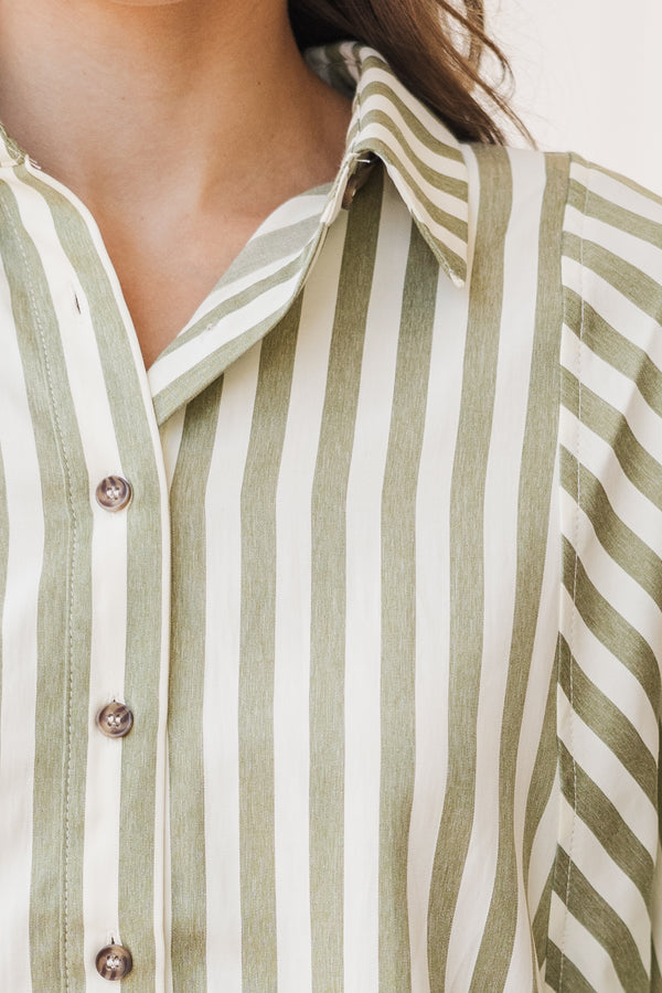 Remember It Well Olive Green Striped Blouse