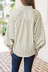 Remember It Well Olive Green Striped Blouse