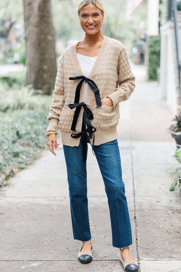 Feminine Fun Peach Bow Detailed Cardigan