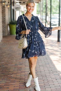 Look Into My Eyes Navy Blue Floral Dress