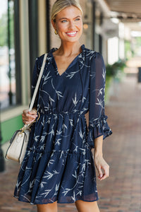 Look Into My Eyes Navy Blue Floral Dress