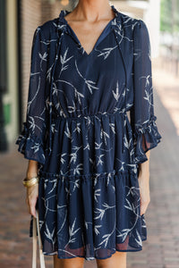 Look Into My Eyes Navy Blue Floral Dress