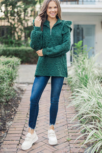 Just In Time Hunter Green Quilted Pullover