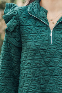 Just In Time Hunter Green Quilted Pullover