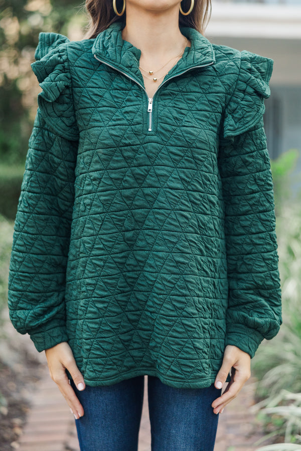 Just In Time Hunter Green Quilted Pullover