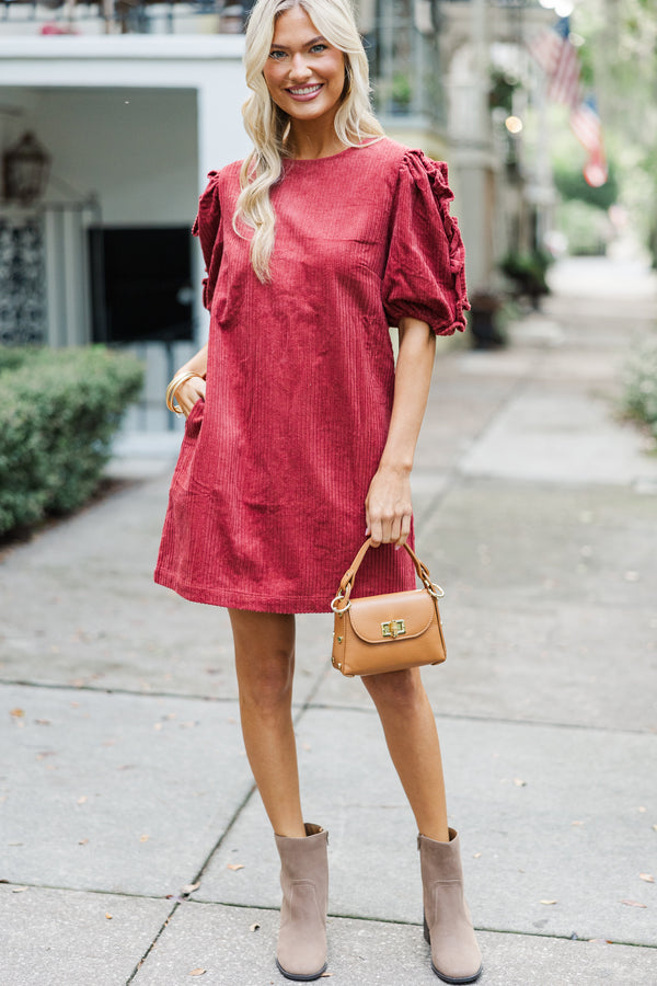 Don't Forget It Marsala Red Corduroy Dress