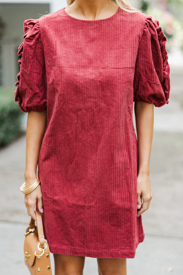 Don't Forget It Marsala Red Corduroy Dress