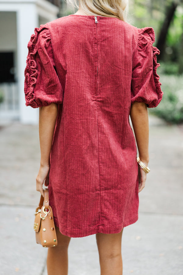 Don't Forget It Marsala Red Corduroy Dress