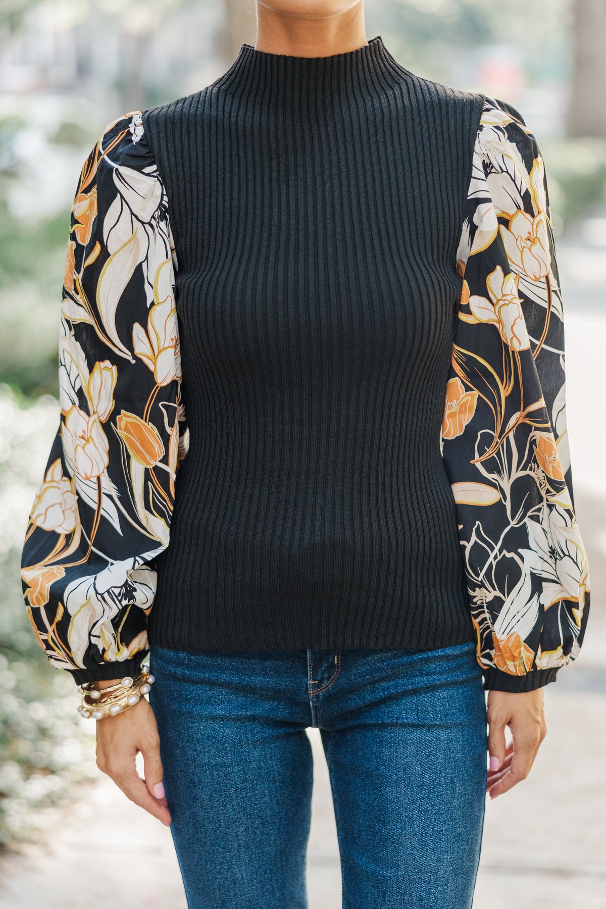Black Floral Flare Blouse main image 0