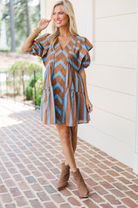 Take Care Brown Striped Babydoll Dress