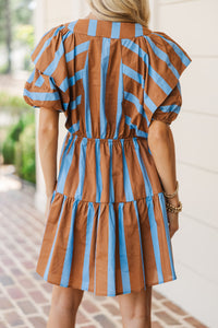 Take Care Brown Striped Babydoll Dress