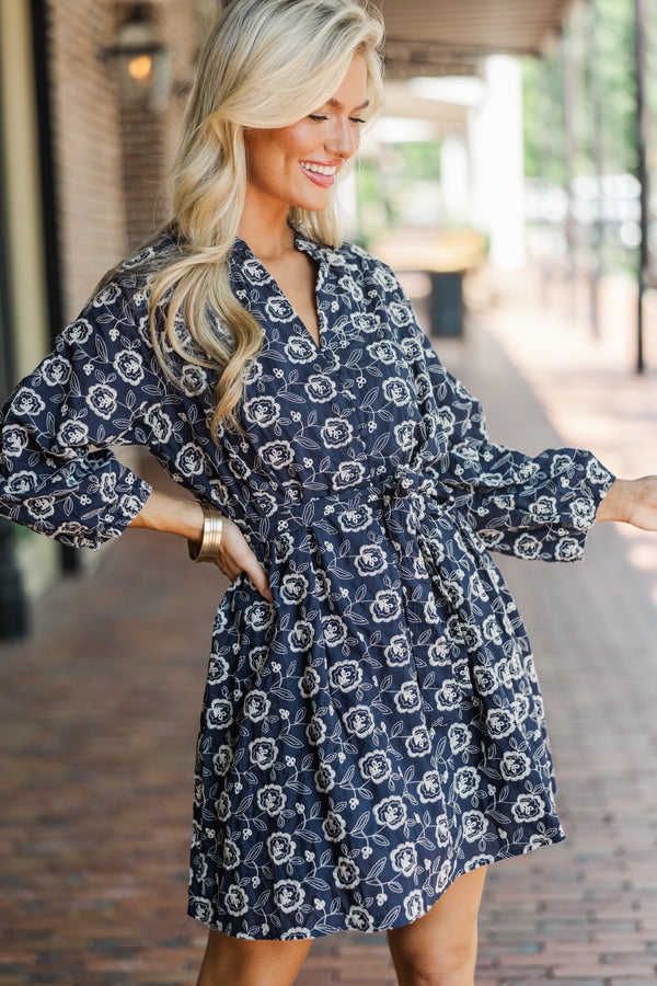 All That You Are Navy Blue Embroidered Dress