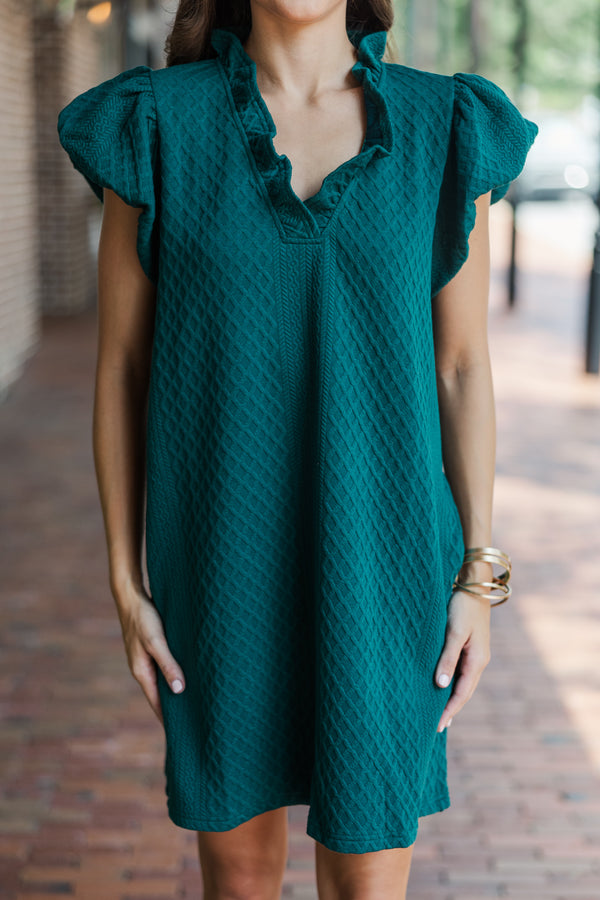 Something New Forest Green Textured Dress