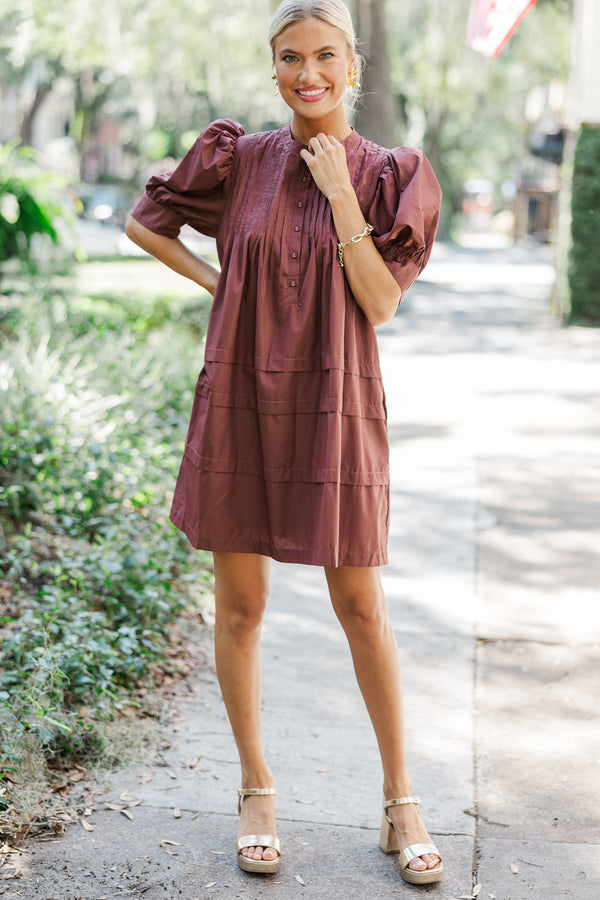 Mark Your Calendars Espresso Brown Babydoll Dress