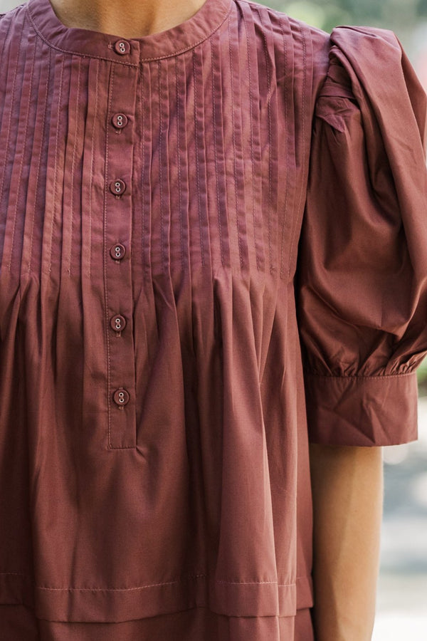 Mark Your Calendars Espresso Brown Babydoll Dress