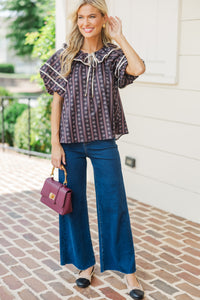 On The Road Espresso Brown Floral Blouse