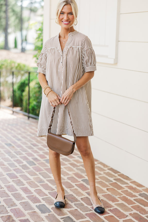 Head Of The Class Brown Striped Dress