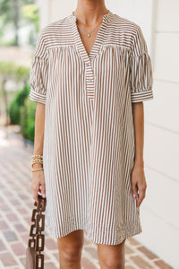 Head Of The Class Brown Striped Dress