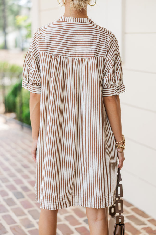 Head Of The Class Brown Striped Dress